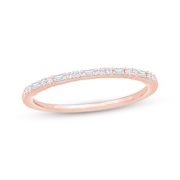 Baguette & Round-Cut Diamond Anniversary Ring 1/10 ct tw 10K Rose Gold