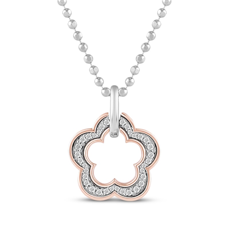 Barbie Diamond Open Flower Necklace 1/6 ct tw Sterling Silver & 10K Rose Gold
