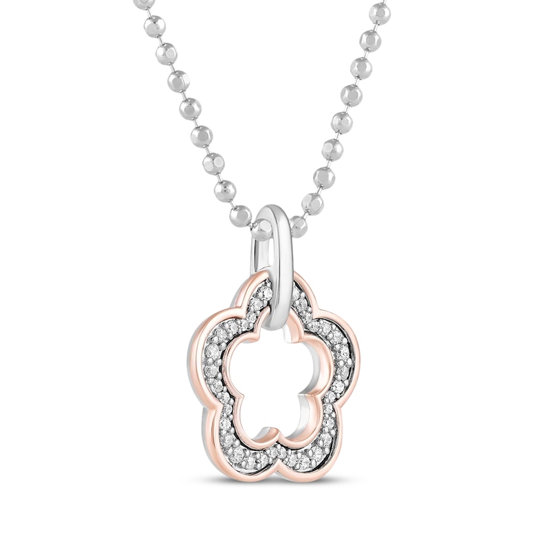 Barbie Diamond Open Flower Necklace 1/6 ct tw Sterling Silver & 10K Rose Gold