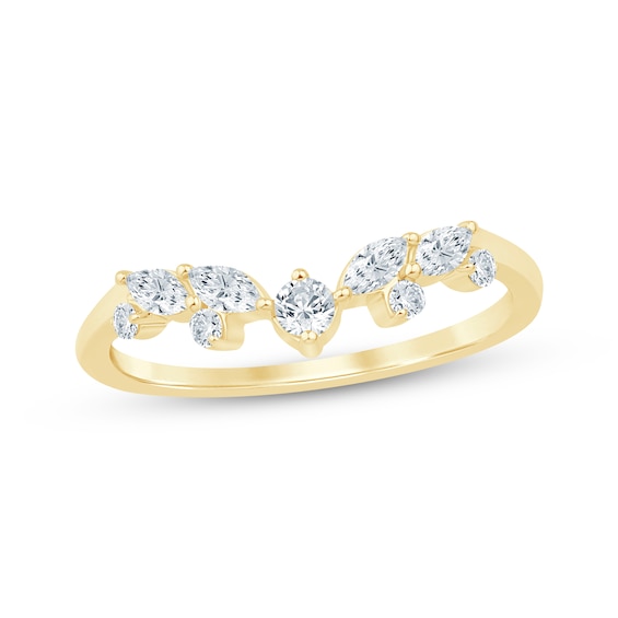 Marquise & Round-Cut Diamond Contour Ring 1/3 ct tw 14K Yellow Gold