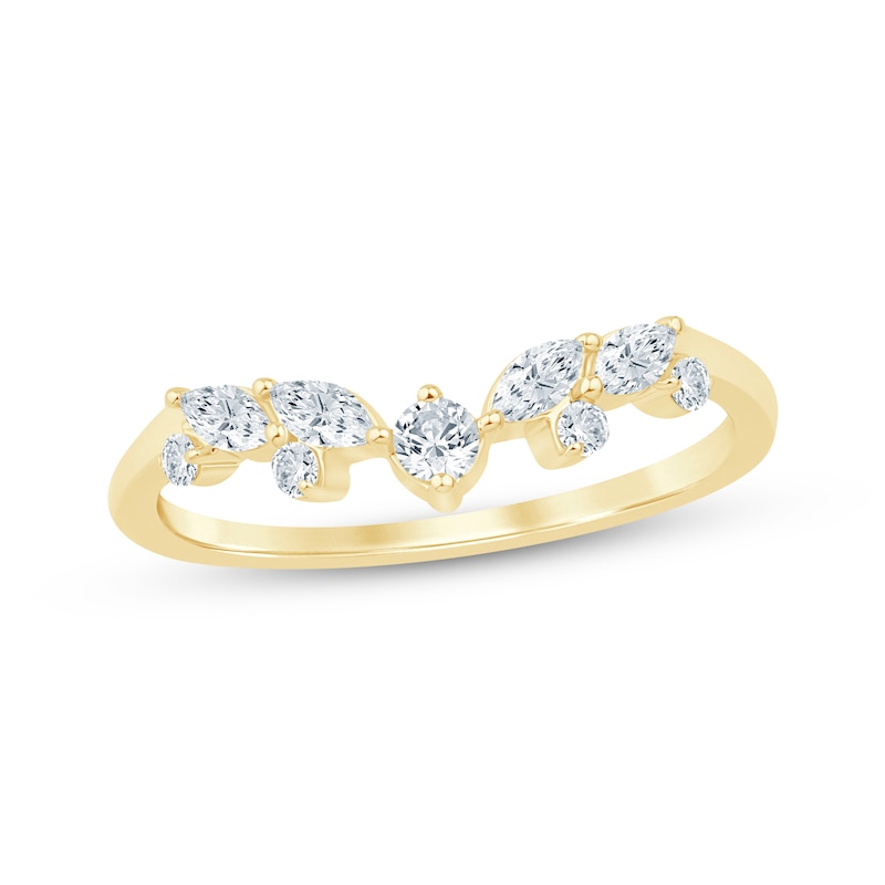 Main Image 1 of Marquise & Round-Cut Diamond Contour Ring 1/3 ct tw 14K Yellow Gold