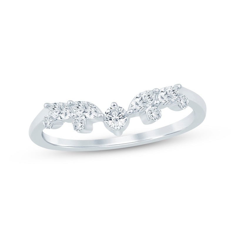 Main Image 1 of Marquise & Round-Cut Diamond Contour Ring 1/3 ct tw 14K White Gold