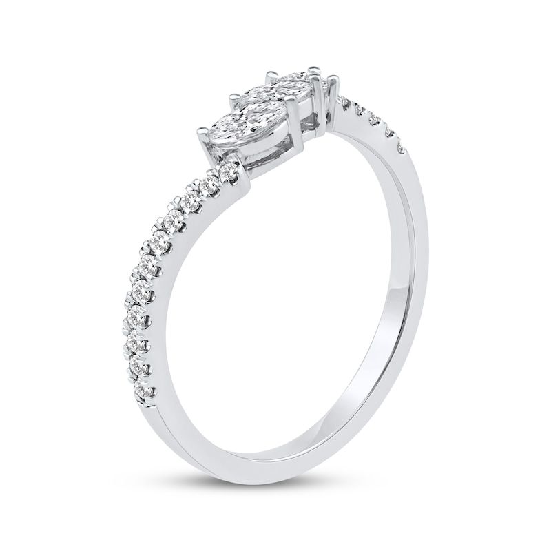 Marquise, Pear & Round-Cut Diamond Contour Three-Stone Anniversary Ring 1/3 ct tw 14K White Gold