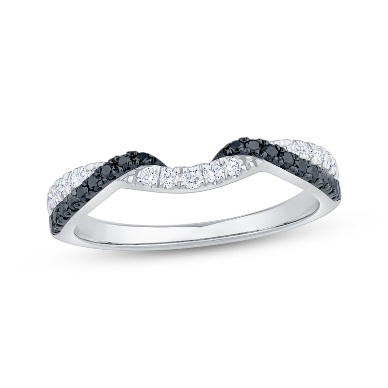 Main Image 1 of Black & White Diamond Twist Contour Ring 1/3 ct tw 10K White Gold