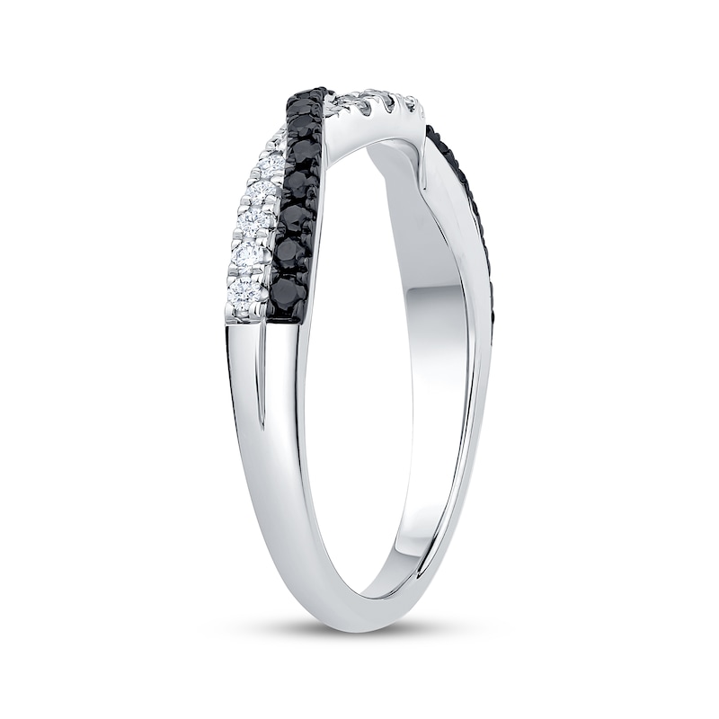 Main Image 2 of Black & White Diamond Twist Contour Ring 1/3 ct tw 10K White Gold