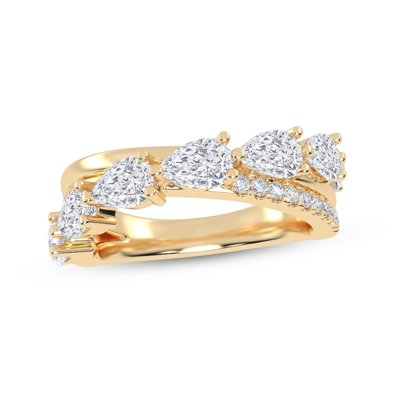 Main Image 1 of Lab-Grown Diamonds by KAY Pear-Shaped Crossover Anniversary Ring 1-1/4 ct tw 14K Yellow Gold