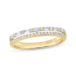 Now + Forever Baguette & Round-Cut Diamond Two-Row Anniversary Ring 1/4 ct tw 10K Yellow Gold