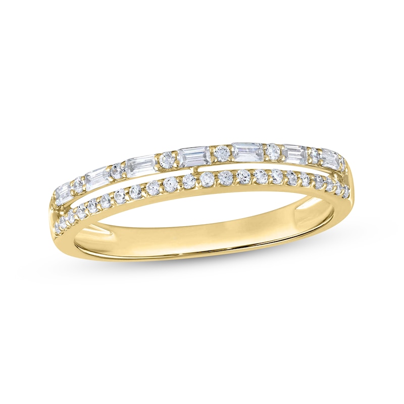 Main Image 1 of Now + Forever Baguette & Round-Cut Diamond Two-Row Anniversary Ring 1/4 ct tw 10K Yellow Gold