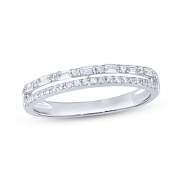 Baguette & Round-Cut Diamond Two-Row Anniversary Ring 1/4 ct tw 10K White Gold