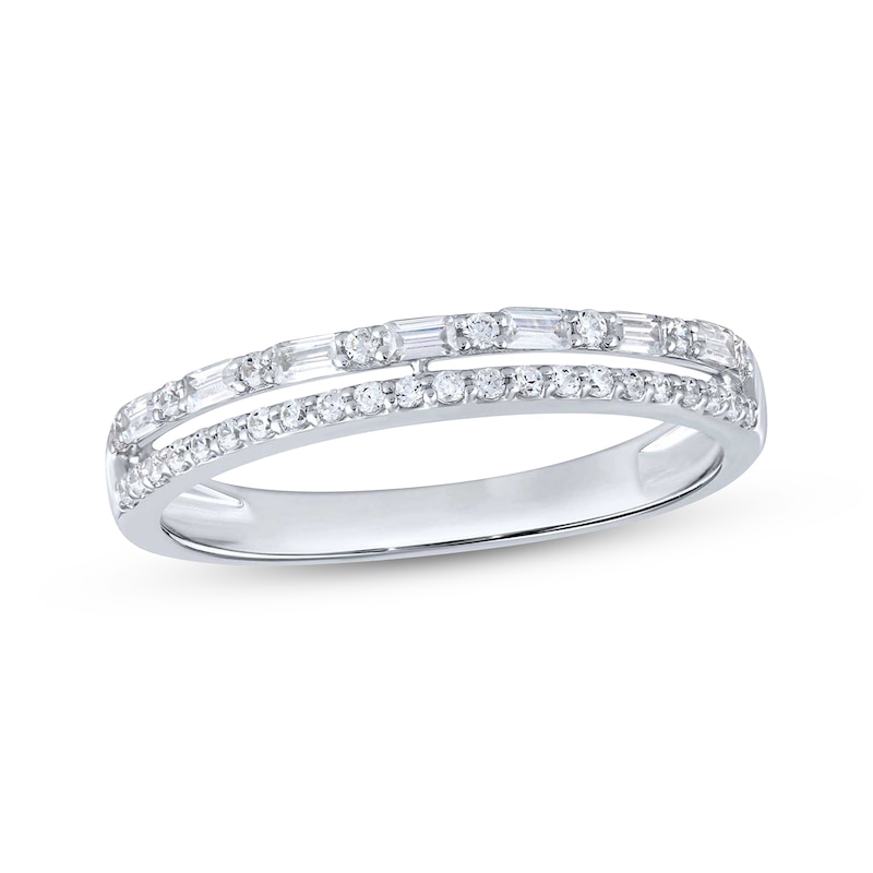 Baguette & Round-Cut Diamond Two-Row Anniversary Ring 1/4 ct tw 10K White Gold