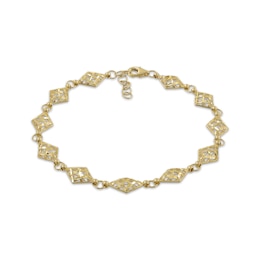 Italian Brilliance Diamond-Cut Diamond-Shaped Link Bracelet 14K Yellow Gold 8.5&quot;