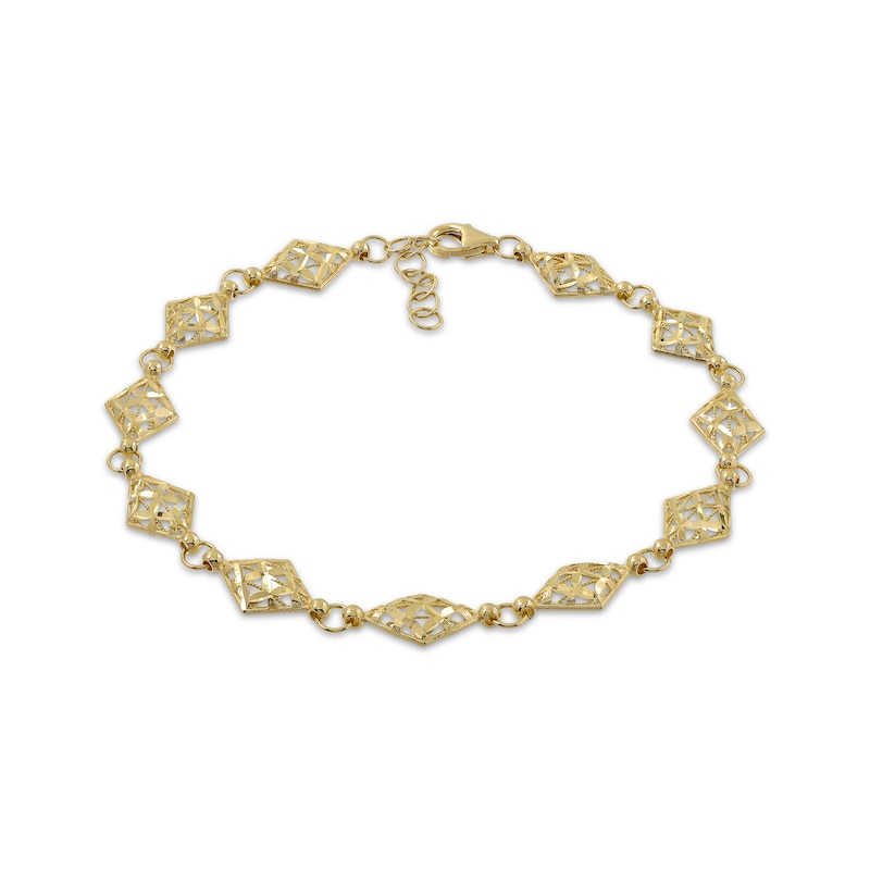 Main Image 1 of Italian Brilliance Diamond-Cut Diamond-Shaped Link Bracelet 14K Yellow Gold 8.5&quot;