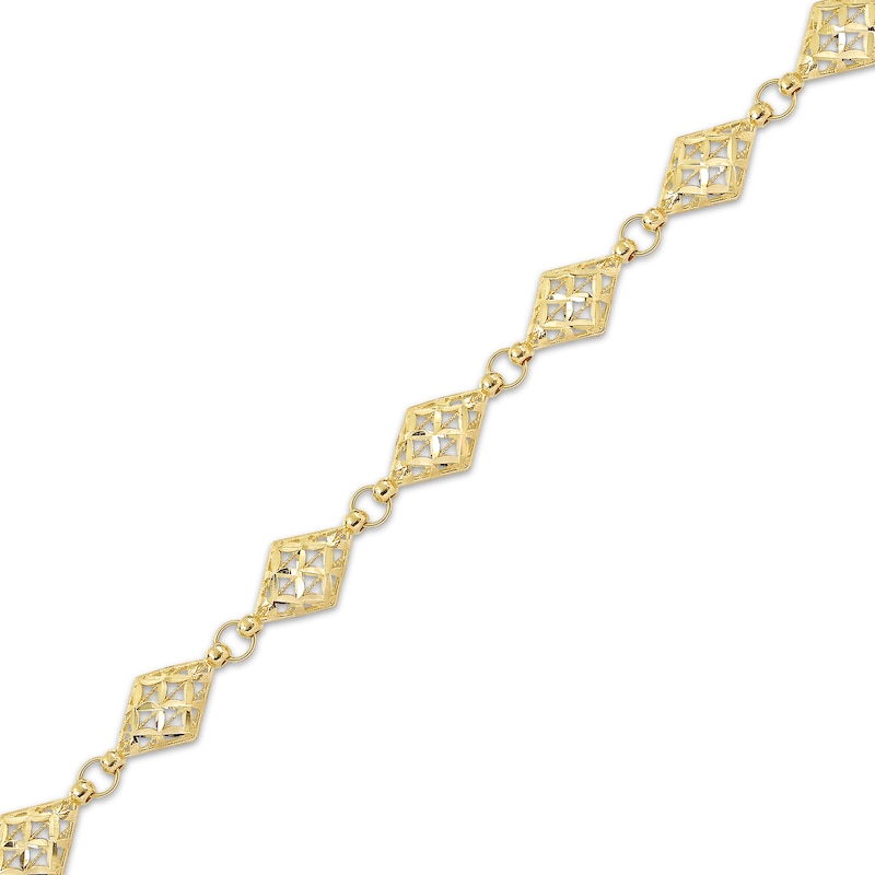 Main Image 3 of Italian Brilliance Diamond-Cut Diamond-Shaped Link Bracelet 14K Yellow Gold 8.5&quot;