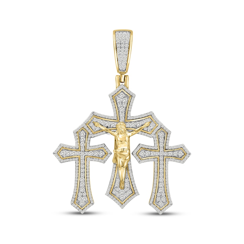 Main Image 1 of Men's Diamond Three Crosses Crucifix Charm 2 ct tw 10K Yellow Gold