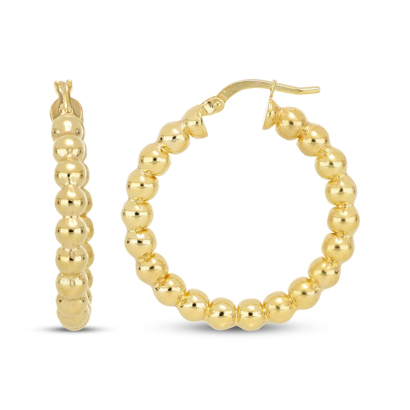 Main Image 3 of Beaded Hoop Earrings 10K Yellow Gold 20mm