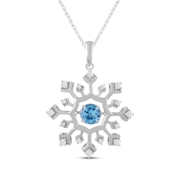 Swiss Blue Topaz & White Lab-Created Sapphire Snowflake Necklace Sterling Silver 18&quot;