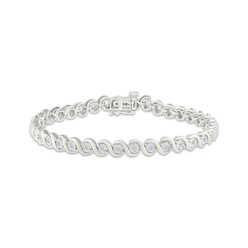 Main Image 1 of Diamond Swirl Link Bracelet 1 ct tw 10K White Gold 7&quot;