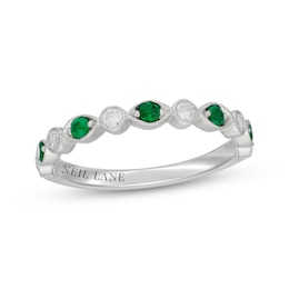 Neil Lane Diamond & Natural Emerald Anniversary Ring 1/5 ct tw 14K White Gold