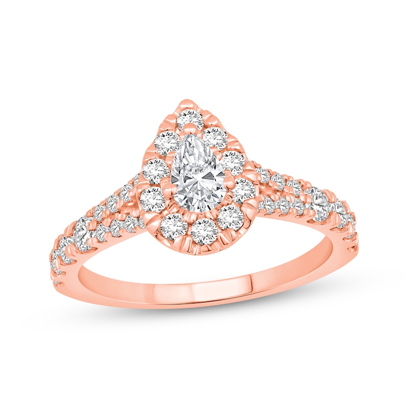 Main Image 1 of Lab-Grown Diamonds by KAY Pear-Shaped Halo Engagement Ring 1 ct tw 14K Rose Gold