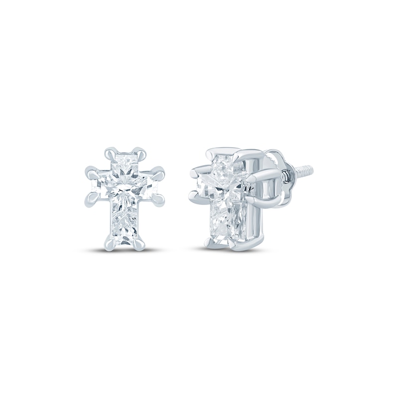 Main Image 1 of Lab-Grown Diamonds by KAY Solitaire Cross Earrings 1-1/4 ct tw 14K White Gold (F/SI2)