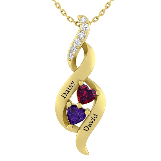 Heart Birthstone Couple's Pendant (2 Stones and Lines)