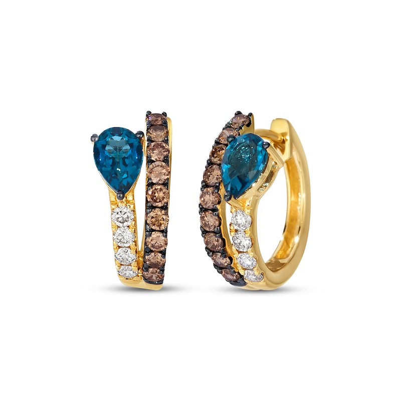 Main Image 1 of Le Vian Good Karma Pear-Shaped Blue Topaz Hoop Earrings 5/8 ct tw Diamonds 14K Honey Gold