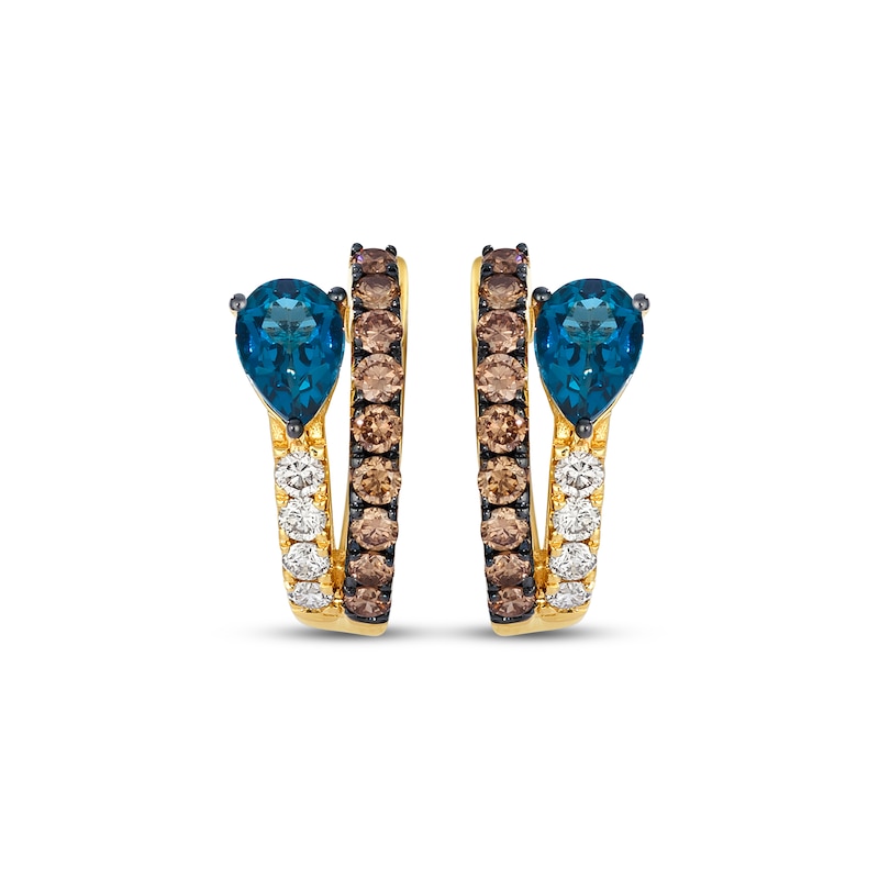 Main Image 2 of Le Vian Good Karma Pear-Shaped Blue Topaz Hoop Earrings 5/8 ct tw Diamonds 14K Honey Gold