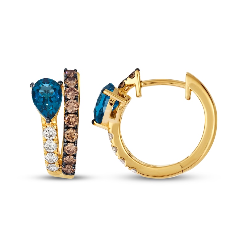 Main Image 3 of Le Vian Good Karma Pear-Shaped Blue Topaz Hoop Earrings 5/8 ct tw Diamonds 14K Honey Gold