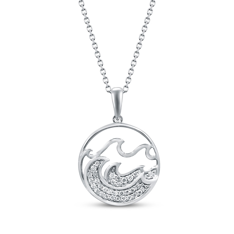 Main Image 1 of Diamond Ocean Waves Circle Necklace 1/8 ct tw Sterling Silver 18&quot;