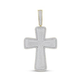 Men's Diamond Puff Cross Charm 1 ct tw 10K Yellow Gold