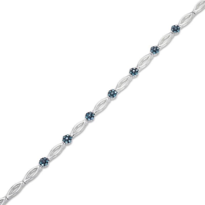 Main Image 2 of Blue Diamond Flower & Marquise Link Bracelet 1/2 ct tw Sterling Silver 7.25&quot;