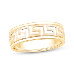 Now + Forever Men's Greek Key Pattern Wedding Band 10K Yellow Gold 6.9mm