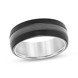 Now + Forever Men's Striped Wedding Band Tungsten Carbide & Black Ion Plating 8mm