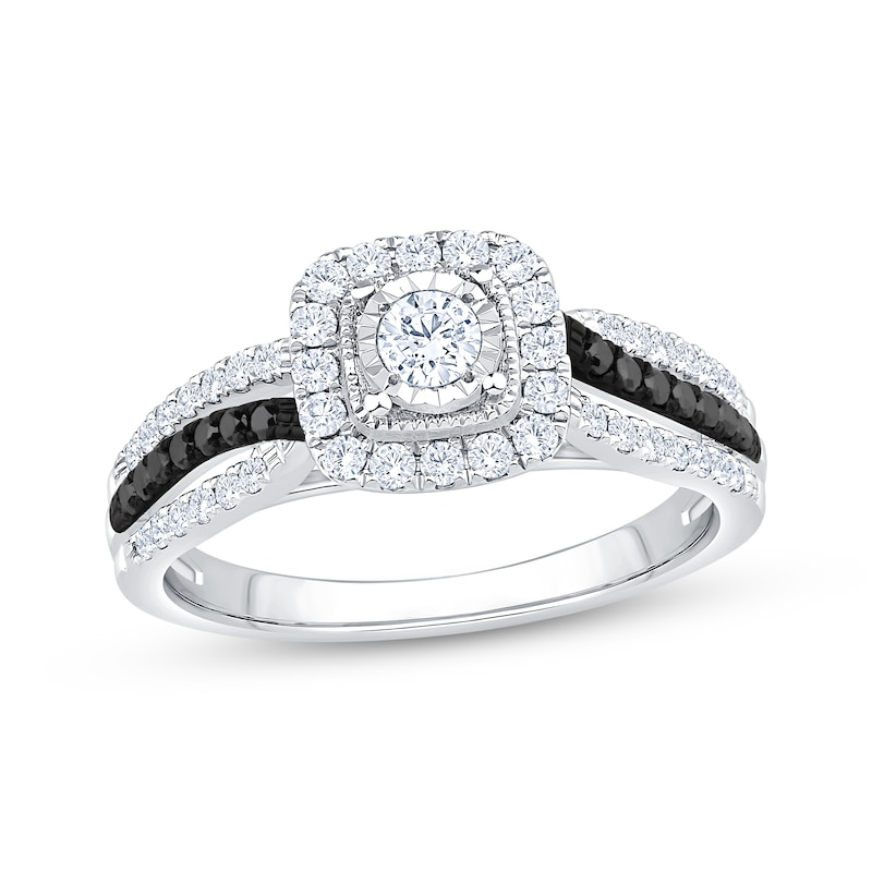 Main Image 1 of Now + Forever Round-Cut White & Black Diamond Halo Engagement Ring 5/8 ct tw 14K White Gold