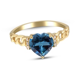 Heart-Shaped London Blue Topaz & Diamond Ring 1/20 ct tw 10K Yellow Gold