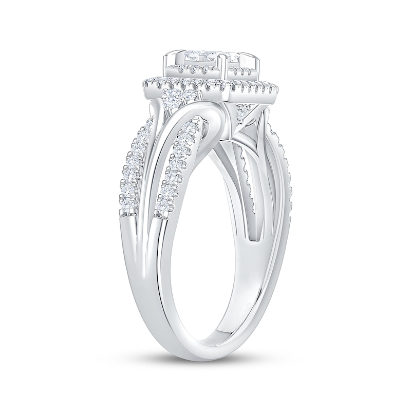 Main Image 2 of Now + Forever Princess-Cut Quad Diamond Double Halo Engagement Ring 5/8 ct tw 14K White Gold