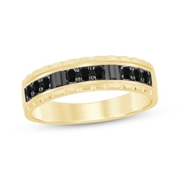 Now + Forever Men's Black Diamond Trios Wedding Band 1/3 ct tw 10K Yellow Gold