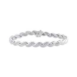 Diamond Wave Link Bracelet 1/10 ct tw Sterling Silver 7&quot;