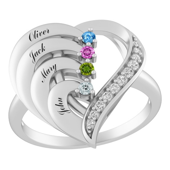 Birthstone Family & Mother's Heart Ring (2-4 Stones and Lines