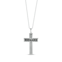 Men's Beveled-Edge Engravable Cross Necklace Sterling Silver 22&quot;