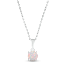 Lab-Created Opal Birthstone Necklace Sterling Silver 18&quot;