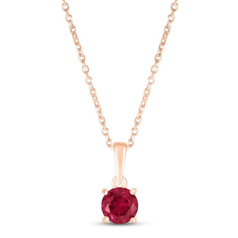 Main Image 1 of Lab-Created Ruby Birthstone Necklace 10K Rose Gold 18&quot;