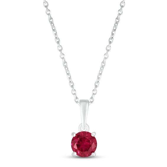 Lab-Created Ruby Birthstone Necklace 10K White Gold 18"