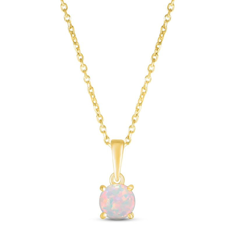 Main Image 1 of Lab-Created Opal Birthstone Necklace 10K Yellow Gold 18&quot;