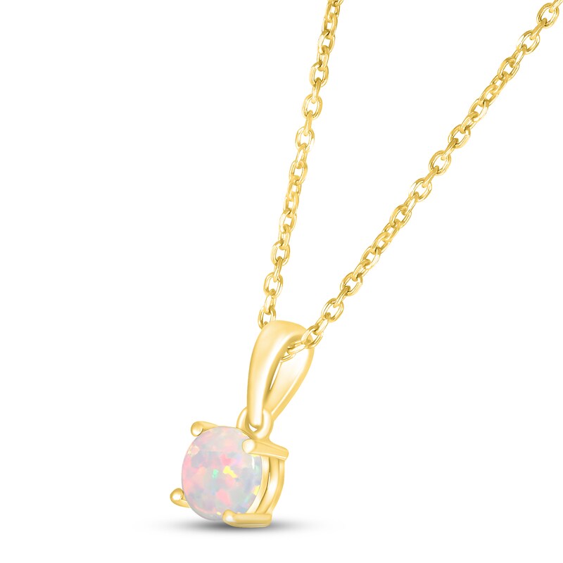 Main Image 2 of Lab-Created Opal Birthstone Necklace 10K Yellow Gold 18&quot;