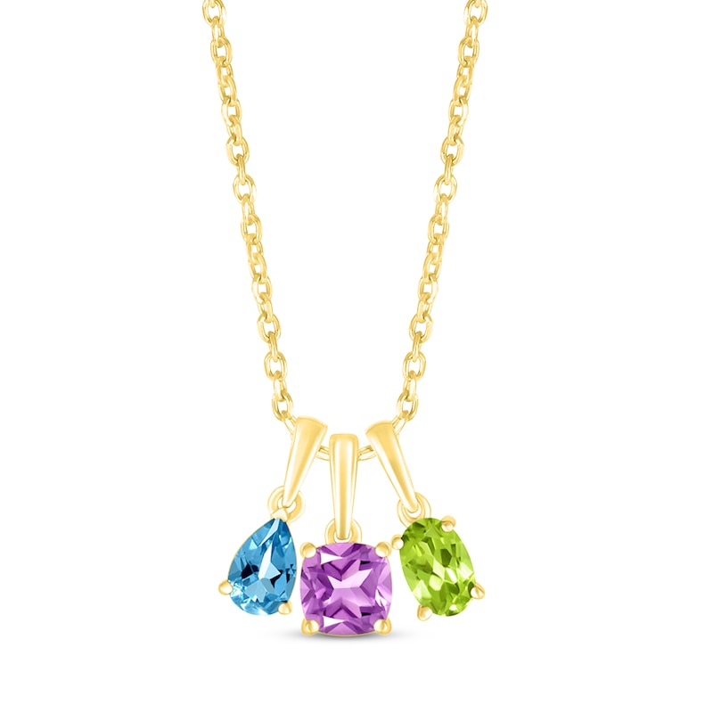 Main Image 3 of Lab-Created Opal Birthstone Necklace 10K Yellow Gold 18&quot;