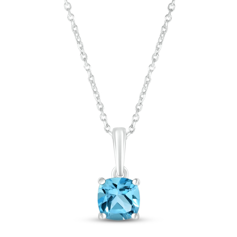 Main Image 1 of Swiss Blue Topaz Birthstone Necklace Sterling Silver 18&quot;