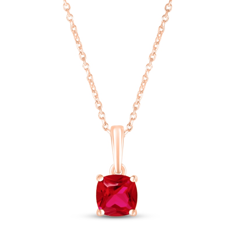 Lab-Created Ruby Birthstone Necklace 10K Rose Gold 18"