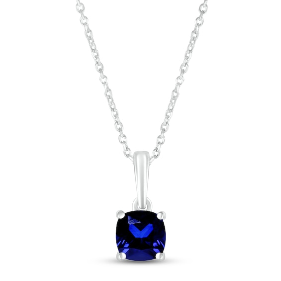 Blue Lab-Created Sapphire Birthstone Necklace 10K White Gold 18"