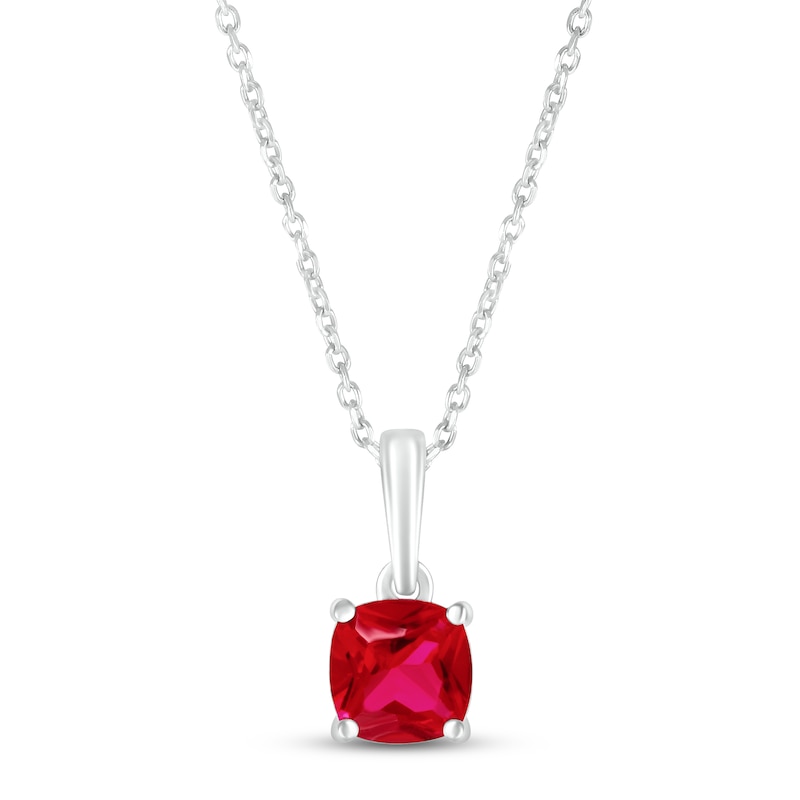 Lab-Created Ruby Birthstone Necklace 10K White Gold 18"